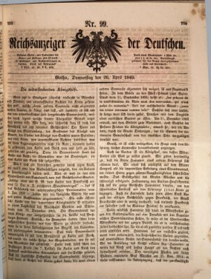 Reichsanzeiger der Deutschen (Allgemeiner Anzeiger der Deutschen) Donnerstag 26. April 1849