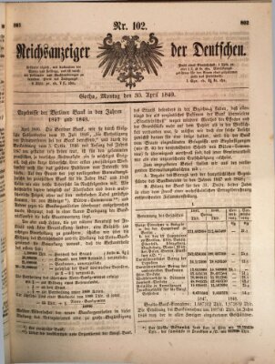 Reichsanzeiger der Deutschen (Allgemeiner Anzeiger der Deutschen) Montag 30. April 1849