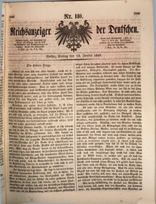 Reichsanzeiger der Deutschen (Allgemeiner Anzeiger der Deutschen) Freitag 15. Juni 1849