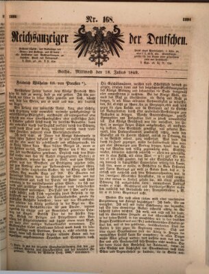 Reichsanzeiger der Deutschen (Allgemeiner Anzeiger der Deutschen) Mittwoch 18. Juli 1849