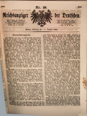 Reichsanzeiger der Deutschen (Allgemeiner Anzeiger der Deutschen) Dienstag 14. August 1849