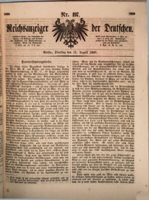 Reichsanzeiger der Deutschen (Allgemeiner Anzeiger der Deutschen) Dienstag 21. August 1849