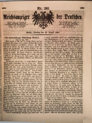 Reichsanzeiger der Deutschen (Allgemeiner Anzeiger der Deutschen) Dienstag 28. August 1849