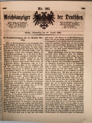 Reichsanzeiger der Deutschen (Allgemeiner Anzeiger der Deutschen) Donnerstag 30. August 1849