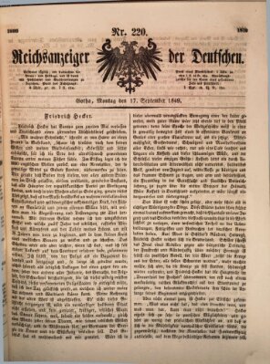 Reichsanzeiger der Deutschen (Allgemeiner Anzeiger der Deutschen) Montag 17. September 1849