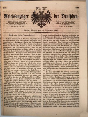 Reichsanzeiger der Deutschen (Allgemeiner Anzeiger der Deutschen) Dienstag 25. September 1849