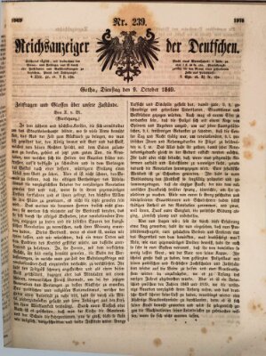 Reichsanzeiger der Deutschen (Allgemeiner Anzeiger der Deutschen) Dienstag 9. Oktober 1849