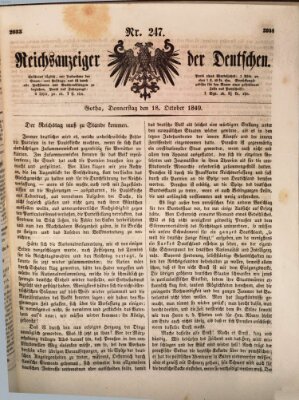 Reichsanzeiger der Deutschen (Allgemeiner Anzeiger der Deutschen) Donnerstag 18. Oktober 1849