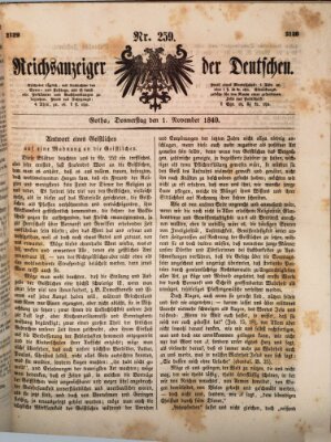 Reichsanzeiger der Deutschen (Allgemeiner Anzeiger der Deutschen) Donnerstag 1. November 1849