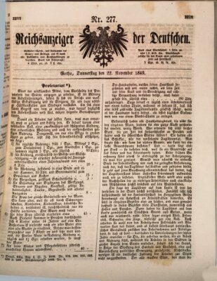 Reichsanzeiger der Deutschen (Allgemeiner Anzeiger der Deutschen) Donnerstag 22. November 1849