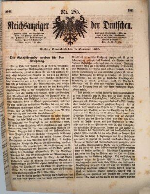 Reichsanzeiger der Deutschen (Allgemeiner Anzeiger der Deutschen) Samstag 1. Dezember 1849