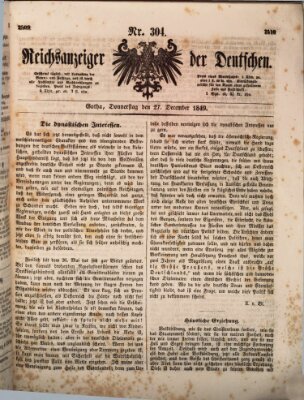 Reichsanzeiger der Deutschen (Allgemeiner Anzeiger der Deutschen) Donnerstag 27. Dezember 1849