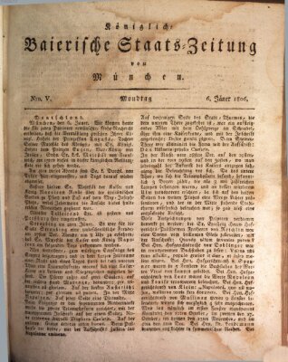 Königlich-Baierische Staats-Zeitung von München (Süddeutsche Presse) Montag 6. Januar 1806