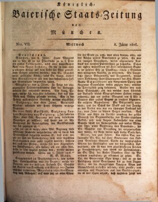 Königlich-Baierische Staats-Zeitung von München (Süddeutsche Presse) Mittwoch 8. Januar 1806