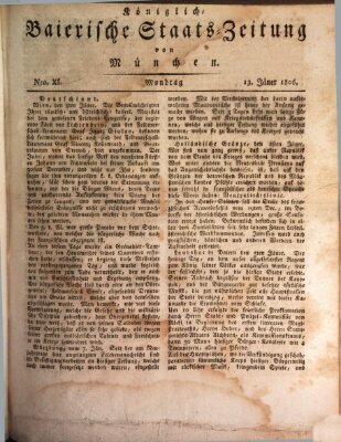 Königlich-Baierische Staats-Zeitung von München (Süddeutsche Presse) Montag 13. Januar 1806