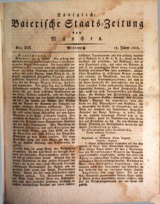 Königlich-Baierische Staats-Zeitung von München (Süddeutsche Presse) Mittwoch 15. Januar 1806