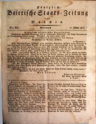 Königlich-Baierische Staats-Zeitung von München (Süddeutsche Presse) Mittwoch 22. Januar 1806