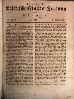 Königlich-Baierische Staats-Zeitung von München (Süddeutsche Presse) Freitag 31. Januar 1806