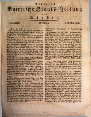 Königlich-Baierische Staats-Zeitung von München (Süddeutsche Presse) Montag 3. Februar 1806