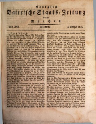 Königlich-Baierische Staats-Zeitung von München (Süddeutsche Presse) Dienstag 4. Februar 1806