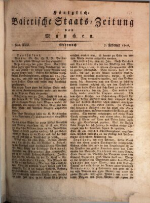 Königlich-Baierische Staats-Zeitung von München (Süddeutsche Presse) Mittwoch 5. Februar 1806