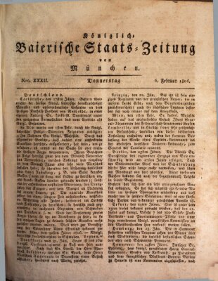 Königlich-Baierische Staats-Zeitung von München (Süddeutsche Presse) Donnerstag 6. Februar 1806