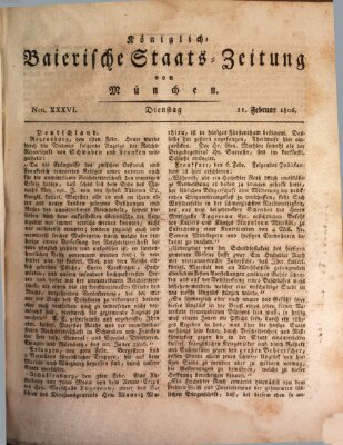 Königlich-Baierische Staats-Zeitung von München (Süddeutsche Presse) Dienstag 11. Februar 1806