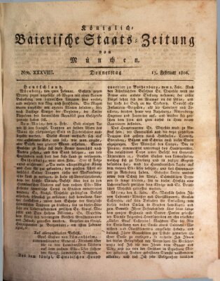 Königlich-Baierische Staats-Zeitung von München (Süddeutsche Presse) Donnerstag 13. Februar 1806