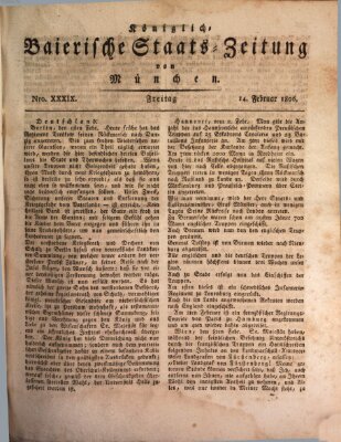 Königlich-Baierische Staats-Zeitung von München (Süddeutsche Presse) Freitag 14. Februar 1806