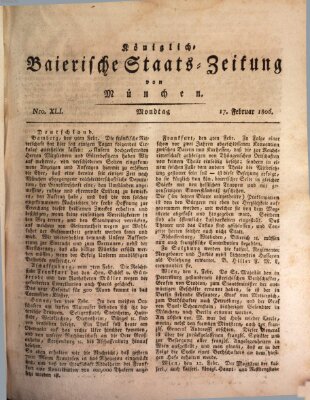 Königlich-Baierische Staats-Zeitung von München (Süddeutsche Presse) Montag 17. Februar 1806