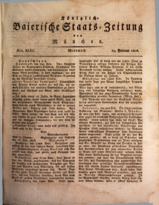 Königlich-Baierische Staats-Zeitung von München (Süddeutsche Presse) Mittwoch 19. Februar 1806