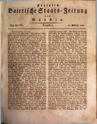 Königlich-Baierische Staats-Zeitung von München (Süddeutsche Presse) Dienstag 25. Februar 1806