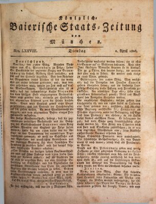 Königlich-Baierische Staats-Zeitung von München (Süddeutsche Presse) Dienstag 1. April 1806