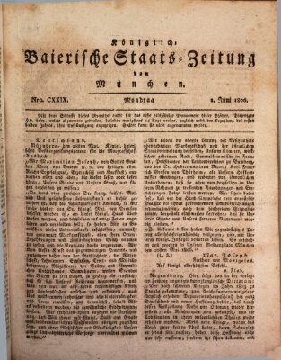 Königlich-Baierische Staats-Zeitung von München (Süddeutsche Presse) Montag 2. Juni 1806