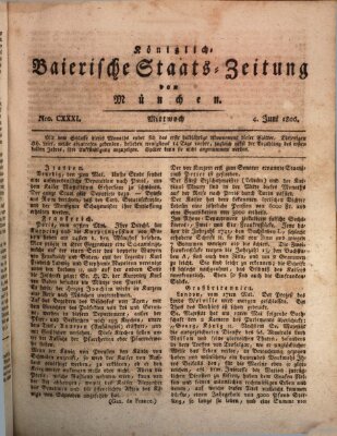 Königlich-Baierische Staats-Zeitung von München (Süddeutsche Presse) Mittwoch 4. Juni 1806