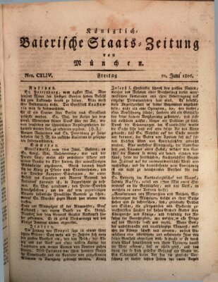 Königlich-Baierische Staats-Zeitung von München (Süddeutsche Presse) Freitag 20. Juni 1806