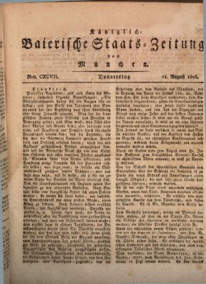 Königlich-Baierische Staats-Zeitung von München (Süddeutsche Presse) Donnerstag 21. August 1806