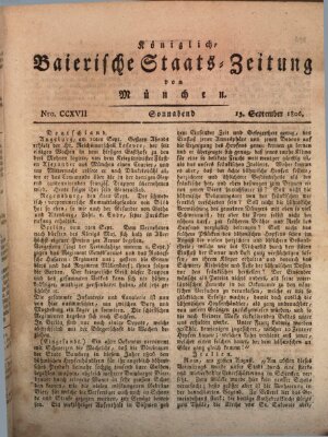 Königlich-Baierische Staats-Zeitung von München (Süddeutsche Presse) Samstag 13. September 1806