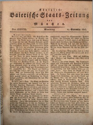 Königlich-Baierische Staats-Zeitung von München (Süddeutsche Presse) Montag 15. September 1806