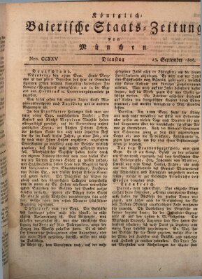 Königlich-Baierische Staats-Zeitung von München (Süddeutsche Presse) Dienstag 23. September 1806