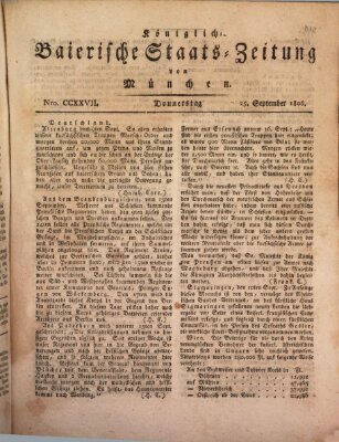 Königlich-Baierische Staats-Zeitung von München (Süddeutsche Presse) Donnerstag 25. September 1806