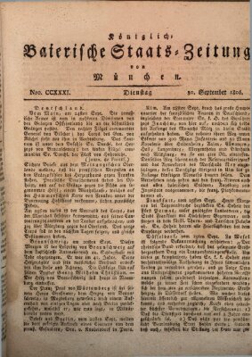 Königlich-Baierische Staats-Zeitung von München (Süddeutsche Presse) Dienstag 30. September 1806