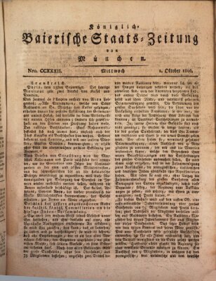 Königlich-Baierische Staats-Zeitung von München (Süddeutsche Presse) Mittwoch 1. Oktober 1806