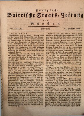 Königlich-Baierische Staats-Zeitung von München (Süddeutsche Presse) Dienstag 14. Oktober 1806