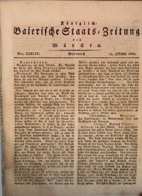 Königlich-Baierische Staats-Zeitung von München (Süddeutsche Presse) Mittwoch 15. Oktober 1806