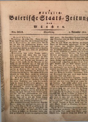 Königlich-Baierische Staats-Zeitung von München (Süddeutsche Presse) Montag 3. November 1806