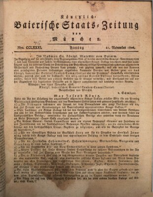 Königlich-Baierische Staats-Zeitung von München (Süddeutsche Presse) Freitag 21. November 1806