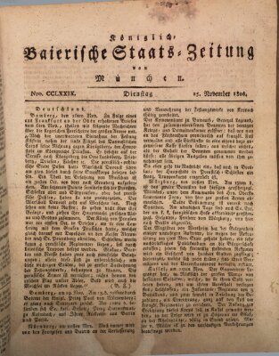 Königlich-Baierische Staats-Zeitung von München (Süddeutsche Presse) Dienstag 25. November 1806