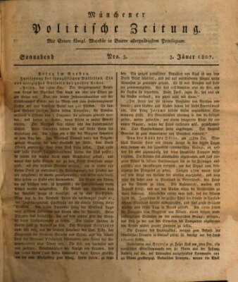 Münchener politische Zeitung (Süddeutsche Presse) Samstag 3. Januar 1807