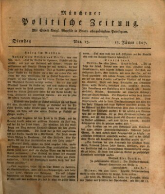 Münchener politische Zeitung (Süddeutsche Presse) Dienstag 13. Januar 1807